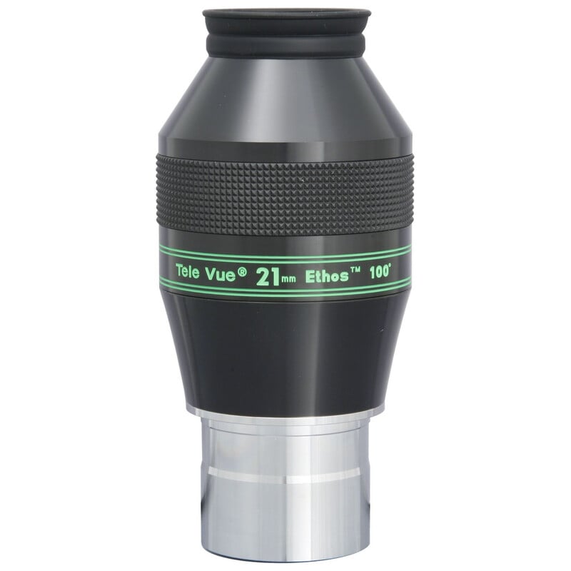 TeleVue Oculair Ethos 21mm 2" close-up van het zwarte Ethos 21 mm oculair met groene 100° opdruk en geribbelde gripring