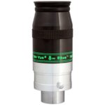 TeleVue Oculair Ethos 8mm 1,25"/2" productfoto van het Ethos 8 mm oculair met groene opschriftring en zilverkleurige 2 inch skirt op witte achtergrond