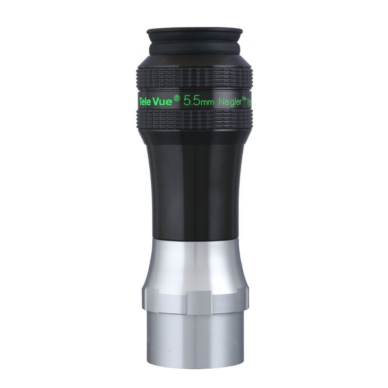 TeleVue Oculair Nagler Typ 7 5,5 mm 82° productfoto van het volledige oculair rechtop met groene Tele Vue 5.5mm Nagler opdruk