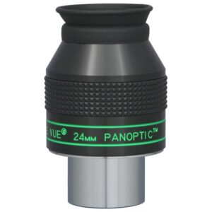 TeleVue Oculair Panoptic 24mm 1,25" productfoto van het 1,25 inch Panoptic 24 mm oculair met geribbelde grip en groene Panoptic-opdruk op witte achtergrond
