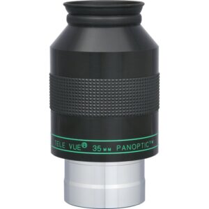 TeleVue Oculair Panoptic 35mm 2" productfoto van het 2 inch Panoptic 35 mm oculair met geribbelde grip en groene Panoptic-opdruk op witte achtergrond