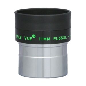 TeleVue Plössl-oculair, 11mm, 1,25" productfoto van het 1,25 inch Plössl 11 mm oculair met groene Tele Vue opdruk op zwarte behuizing