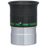 TeleVue Plössl-oculair, 15mm, 1,25" close-up van het 1,25 inch Plössl 15 mm oculair met groene Tele Vue opdruk op zwarte behuizing