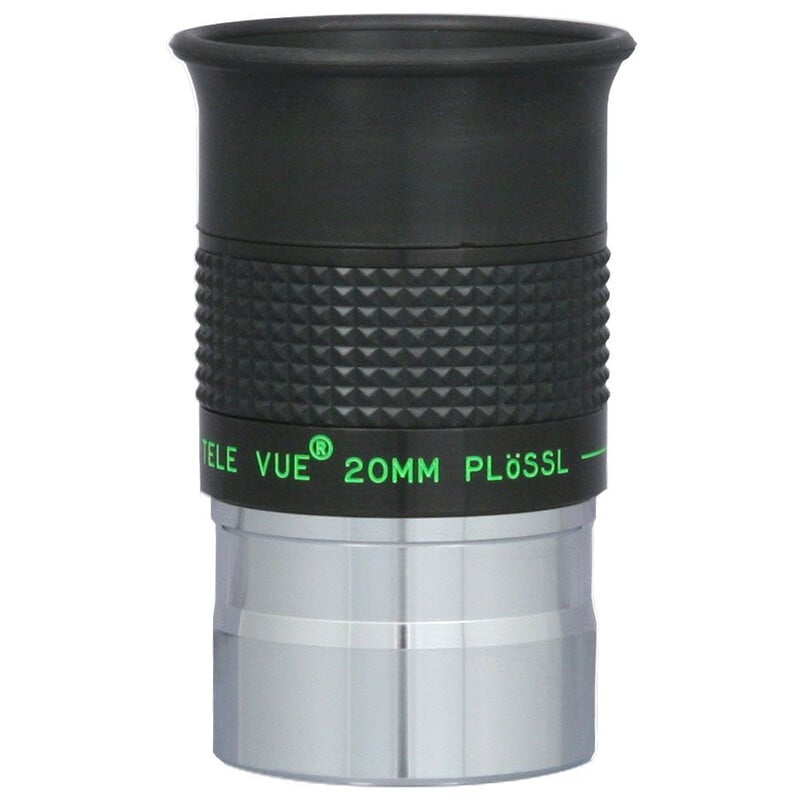 TeleVue Plössl-oculair, 20mm, 1,25" close-up van het 1,25 inch Plössl 20 mm oculair met geribbelde grip en groene Tele Vue opdruk