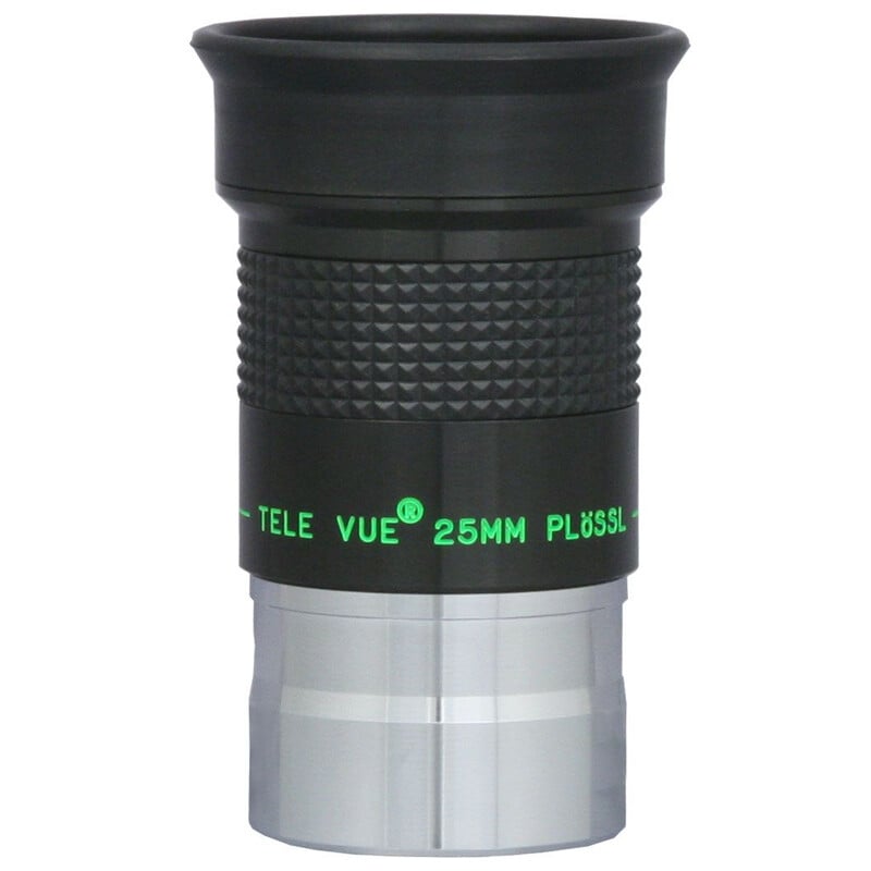 TeleVue Plössl-oculair, 25mm, 1,25" close-up van het 1,25 inch Plössl 25 mm oculair met geribbelde grip en groene Tele Vue opdruk
