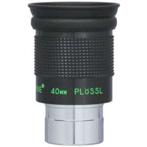 TeleVue Plössl-oculair, 40mm, 1,25" close-up van de oculairbehuizing met geribbelde grip en groene “40mm Plössl” markering