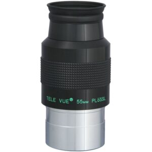 TeleVue Plössl-oculair, 55mm, 2" close-up van het 2 inch Plössl 55 mm oculair met geribbelde grip en groene Tele Vue opdruk