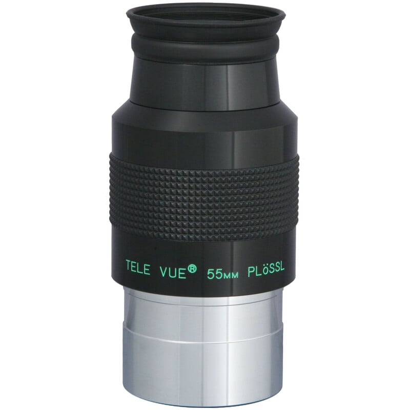 TeleVue Plössl-oculair, 55mm, 2" close-up van het 2 inch Plössl 55 mm oculair met geribbelde grip en groene Tele Vue opdruk