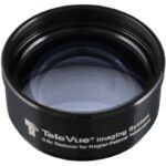 TeleVue Reducer 0.8x NPR close-up van de frontlens en zwarte behuizing van de TeleVue Imaging System 0.8x reducer voor Nagler-Petzval telescopen