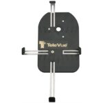 TeleVue Smartphoneadapter FoneMate frontaanzicht van de smartphonehouder met verstelbare metalen geleiders en TeleVue-logo op zwarte montageplaat
