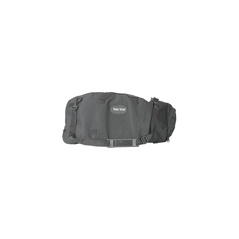 TeleVue Transporttas Draagtas zwarte waterafstotende nylon schoudertas met TeleVue-logo, draagriem en gespen op witte achtergrond