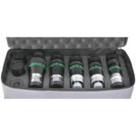 TeleVue Transporttas Ethos oculairtas geopende grijze nylon tas met foam-inlay en vier Ethos-oculairs veilig opgeborgen op witte achtergrond